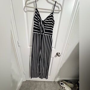 Poof! Black and White Striped Jumpsuit